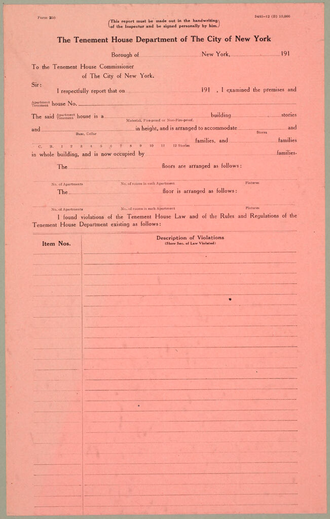 Housing, Improved: United States. New York. New York City. Tenement House Department: Forms And Records Used By Tenement House Department. New York City: The Tenement House Department Of The City Of New York