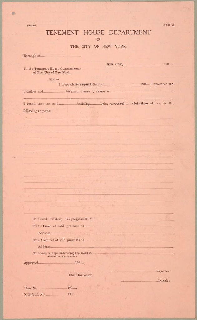 Housing, Improved: United States. New York. New York City. Tenement House Department: Forms And Records Used By Tenement House Department. New York City: Tenement House Department Of The City Of New York.