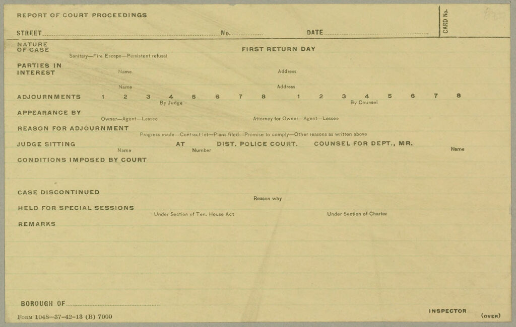 Housing, Improved: United States. New York. New York City. Tenement House Department: Forms And Records Used By Tenement House Department. New York City: Report Of Court Proceedings