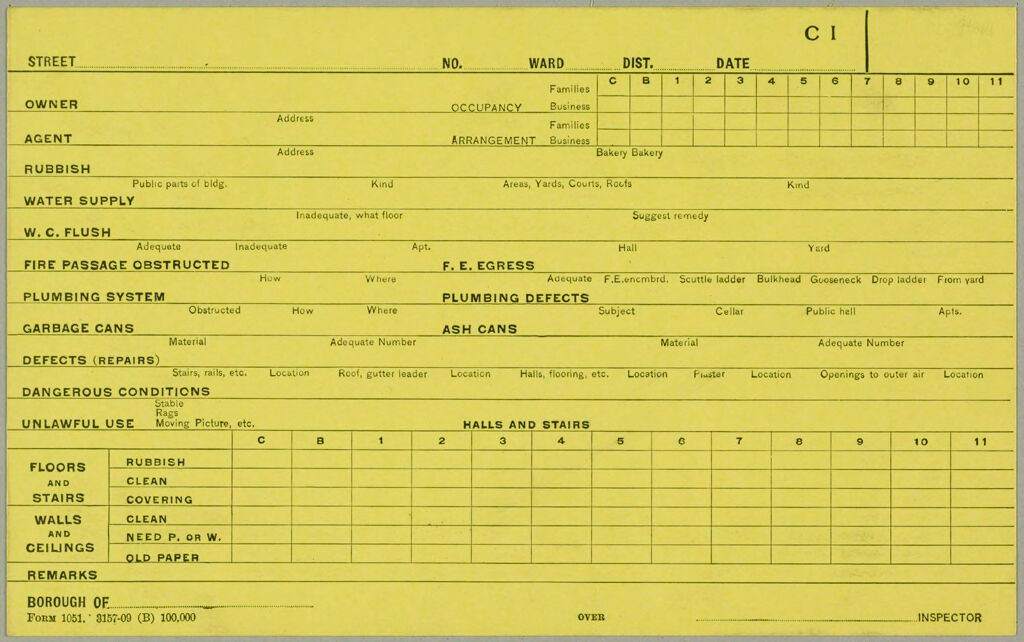 Housing, Improved: United States. New York. New York City. Tenement House Department: Forms And Records Used By Tenement House Department. New York City: Ci