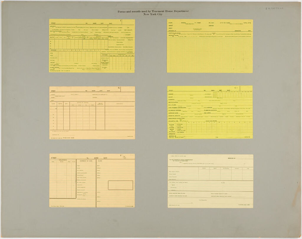 Housing, Improved: United States. New York. New York City. Tenement House Department: Forms And Records Used By Tenement House Department. New York City