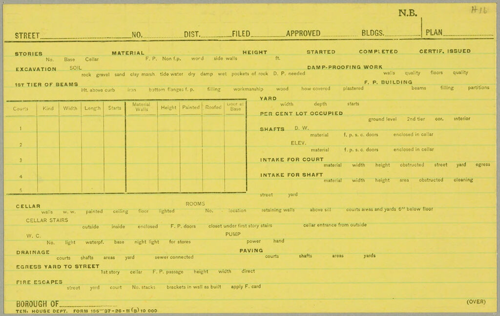 Housing, Improved: United States. New York. New York City. Tenement House Department: Forms And Records Used By Tenement House Department. New York City: N.b.