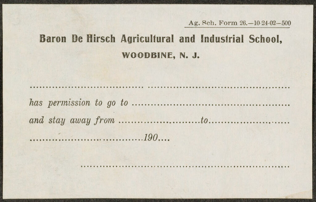Races, Jews: United States. New Jersey. Woodbine. Baron De Hirsch Agricultural And Industrial School: Woodbine Settlement And School, Woodbine, N.j. Baron De Hirsch Fund.: Exhibit Iv. School Blanks.: 3. Baron De Hirsch Agricultural And Industrial School, Woodbine, N.j.