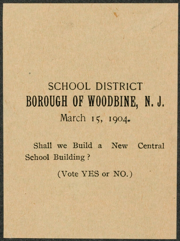 Races, Jews: United States. New Jersey. Woodbine. Baron De Hirsch Agricultural And Industrial School: Woodbine Settlement And School, Woodbine, N.j. Baron De Hirsch Fund.: Exhibit V. Ballots Of Borough Of Woodbine.: 8. School District. Borough Of Woodbine, N.j. March 15, 1904.