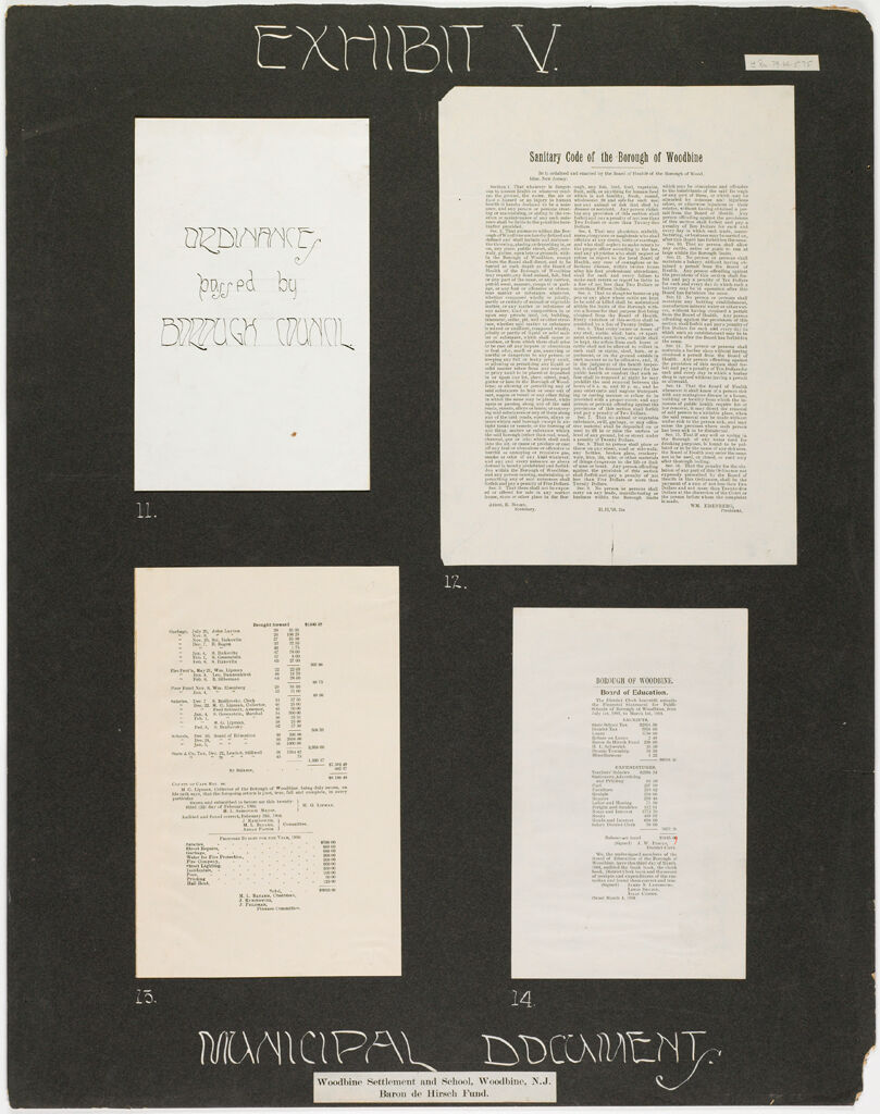 Races, Jews: United States. New Jersey. Woodbine. Baron De Hirsch Agricultural And Industrial School: Woodbine Settlement And School, Woodbine, N.j., Baron De Hirsch Fund.: Exhibit V. Municipal Documents.