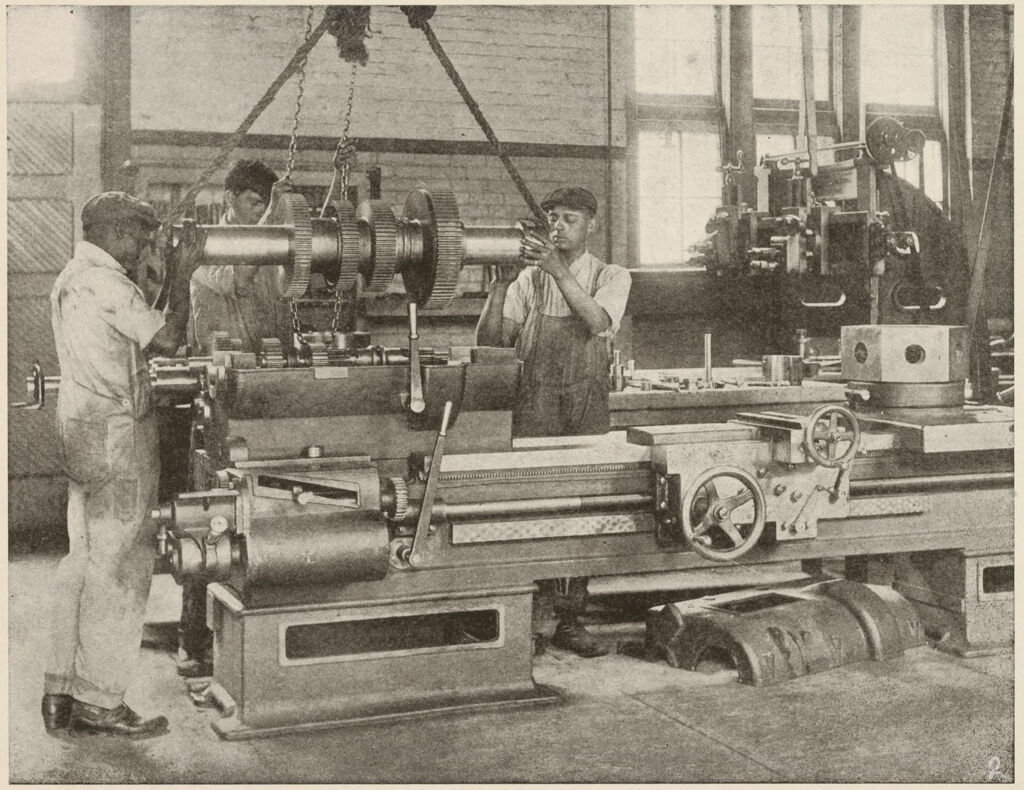 Races, Negroes: United States. Virginia. Hampton. Hampton Normal And Industrial School: Training In Scientific Agriculture: Hampton Machinists Building A Lathe. Hampton Teaches Auto-Mechanics As Well As The Usual Machine Work