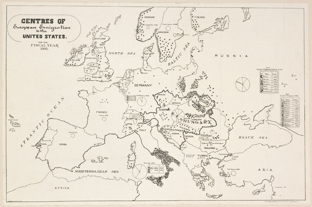 Races, Immigration: United States. Immigration To The United States: Centres Of European Emigration To The United States For The Fiscal Year, 1902.
