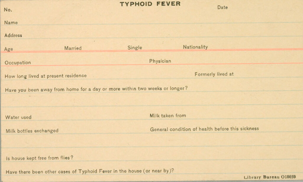 Health, General: United States. Massachusetts. New Bedford. Board Of Health Forms: Typhoid Fever