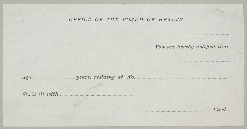 Health, General: United States. Massachusetts. New Bedford. Board Of Health Forms: Office Of The Board Of Health