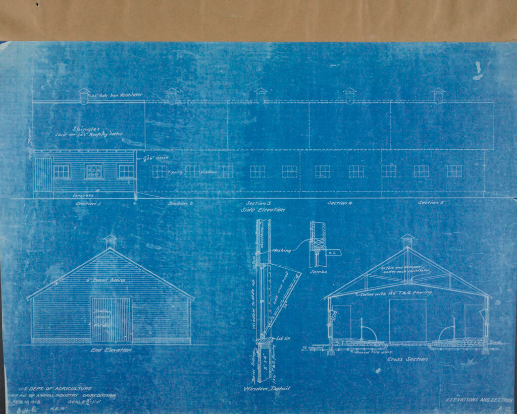 Health, General: United States: Plans Of Model Cow-Barn: Elevations And Section