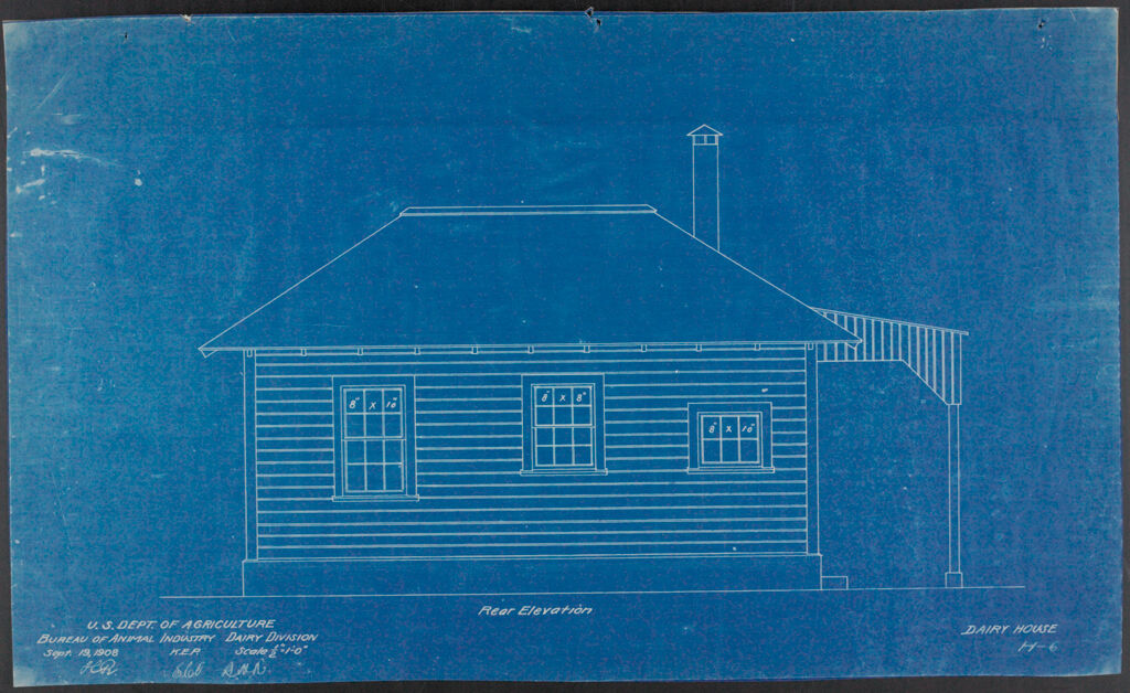 Health, General: United States: Plans Of Model Dairy House: Rear Elevation