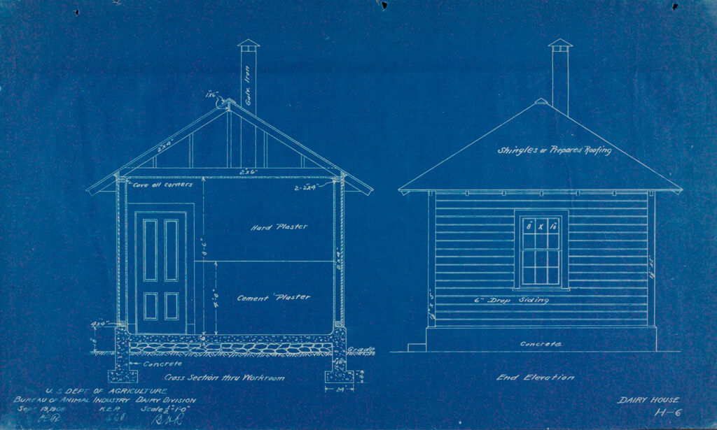 Health, General: United States: Plans Of Model Dairy House: Cross Section Thru Workroom; End Elevation