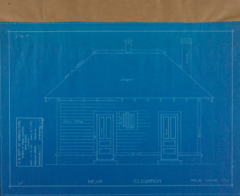 Health, General: United States: Plans Of Model Milk House: Rear Elevation