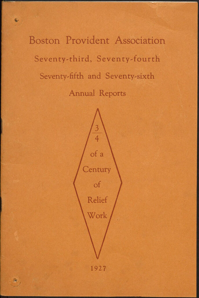 Charity, Organizations: United States. Massachusetts. Boston. Publicity For Social Work. Annual Reports: Boston Provident Association. Seventy-Third, Seventy-Fourth, Seventy-Fifth And Seventy-Sixth Annual Reports: 3/4 Of A Century Of Relief Work