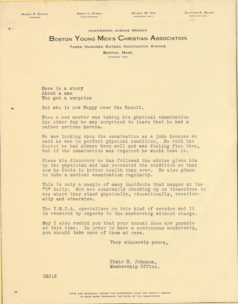 Charity, Organizations: United States. Massachusetts. Boston. Publicity For Social Work. (1) Letter Heads. (2) Inserts. (3) Subscription Blanks: Boston Young Men's Christian Association
