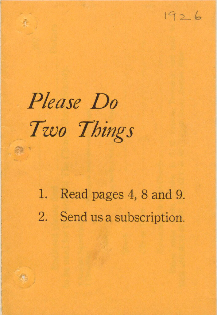 Charity, Organizations: United States. Massachusetts. Boston. Publicity For Social Work. (1) Letter Heads. (2) Inserts. (3) Subscription Blanks: Please Do Two Things: 1. Read Pages 4, 8 And 9. 2. Send Us A Subscription: The Church Home Society