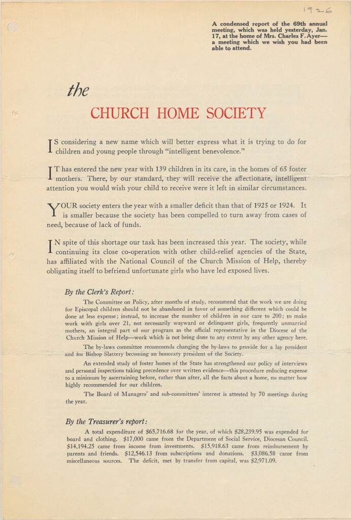 Charity, Organizations: United States. Massachusetts. Boston. Publicity For Social Work. (1) Posters And Flyers. (2) Programs With Advertisements. (3) Formal Invitations.: The Church Home Society: A Condensed Report Of The 69Th Annual Meeting