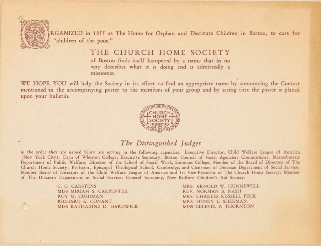 Charity, Organizations: United States. Massachusetts. Boston. Publicity For Social Work. (1) Posters And Flyers. (2) Programs With Advertisements. (3) Formal Invitations.: Organized In 1855 As The Home For Orphan And Destitute Children In Boston, To Care For 