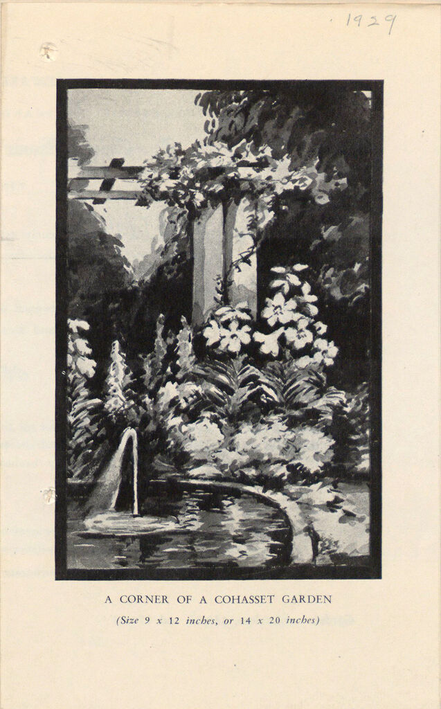 Charity, Organizations: United States. Massachusetts. Boston. Publicity For Social Work. (1) Posters And Flyers. (2) Programs With Advertisements. (3) Formal Invitations.: A Corner Of A Cohasset Garden (Size 9 X 12 Inches, Or 14 X 20 Inches)