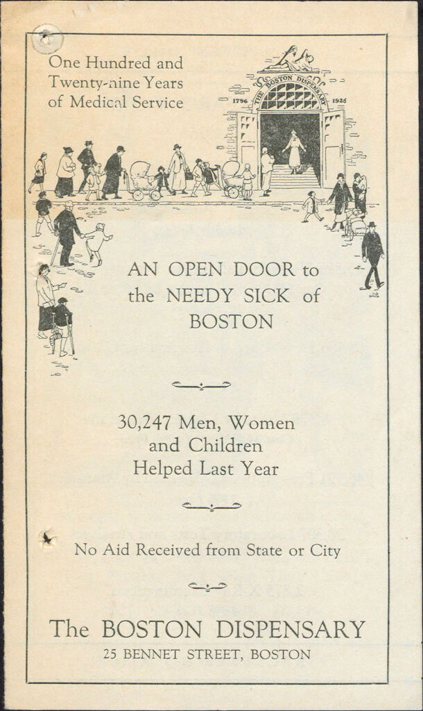 Charity, Organizations: United States. Massachusetts. Boston. Publicity For Social Work. Leaflets & Folders: The Boston Dispensary: An Open Door To The Needy Sick Of Boston
