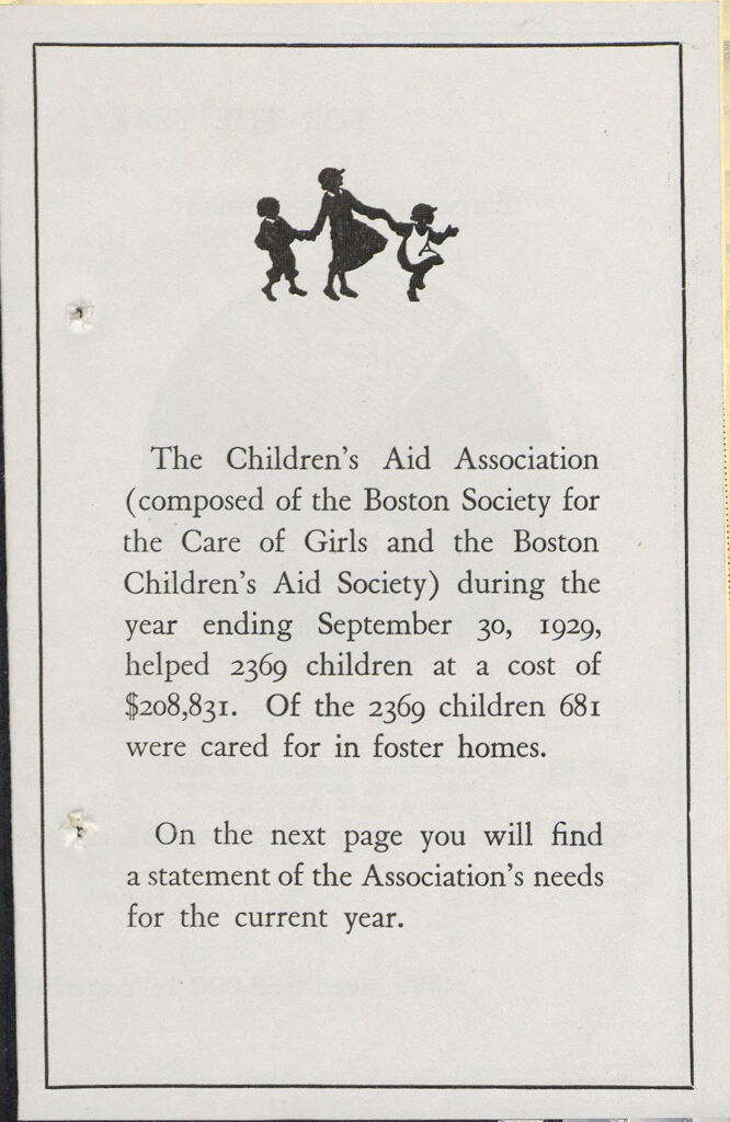 Charity, Organizations: United States. Massachusetts. Boston. Publicity For Social Work. Leaflets & Folders: The Children's Aid Association (Composed Of The Boston Society For The Care Of Girls And The Boston Children's Aid Society)