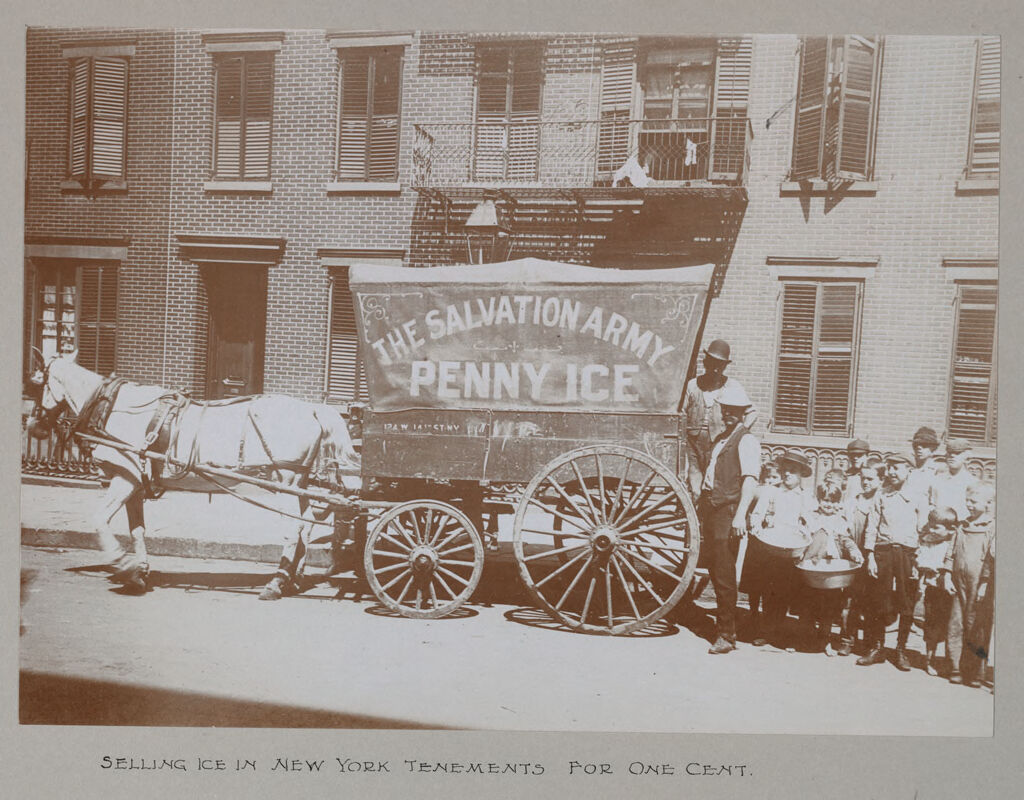 Religious Agencies, Salvation Army: United States. New York. New York City. Selling Coal, Ice, Old Clothing: The Salv[Ation Army]: Selling Ice In New York Tenements For One Cent.