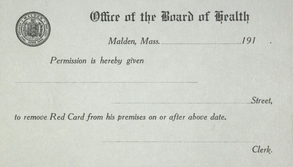 Health, General: United States. Massachusetts. Malden. Board Of Health Forms: Office Of The Board Of Health