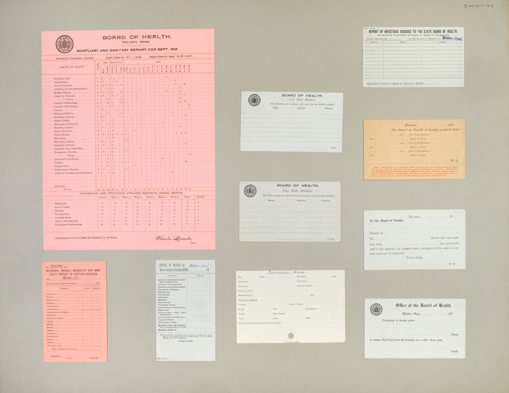 Health, General: United States. Massachusetts. Malden. Board Of Health Forms