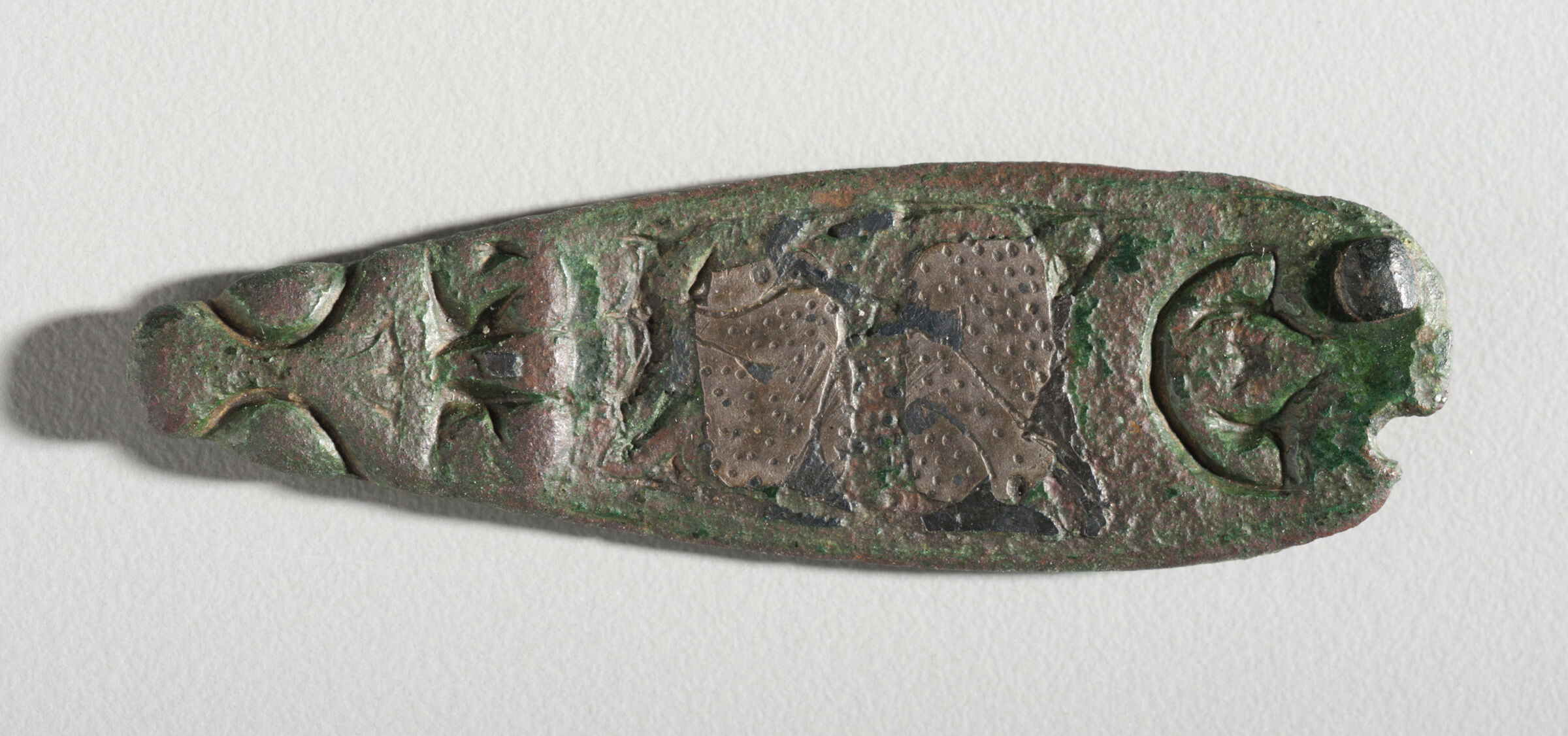 Strap End With Silver Inlaid Animals