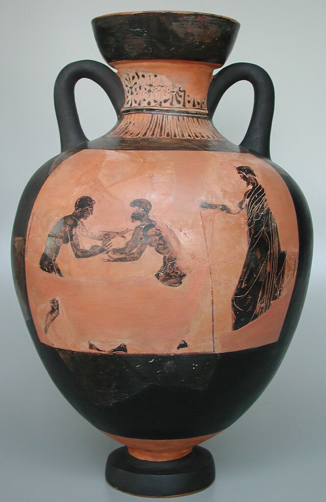 Panathenaic Amphora: Athena; Wrestlers And Referee