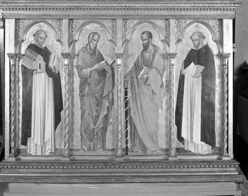 Panel Of An Altarpiece: Saints Thomas Aquinas, John The Evangelist, Paul, And Dominic