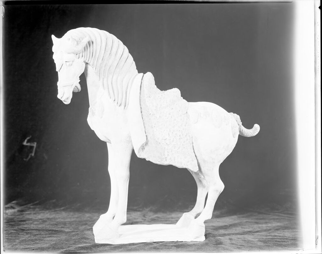 Tomb Figurine In The Form Of A Standing, Bridled, Saddled Horse With A Textured Blanket Over The Saddle