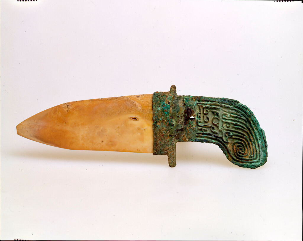 Jade Dagger-Axe In A Bronze Haft With Curved Butt