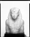 
Light stone statue of the bust of a pharaoh.
