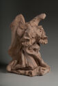 Terracotta statue of a kneeling, winged, headless figure with hands pressed together
