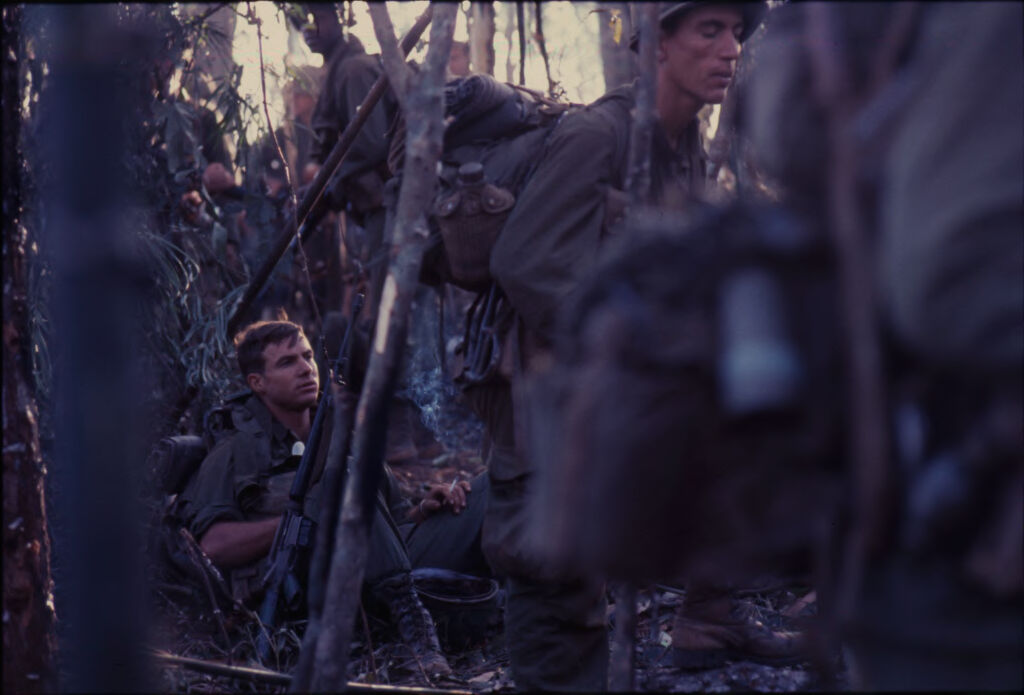 Untitled (Camouflaged Soldiers In Jungle Of Central Highlands Near Dak To, Vietnam)