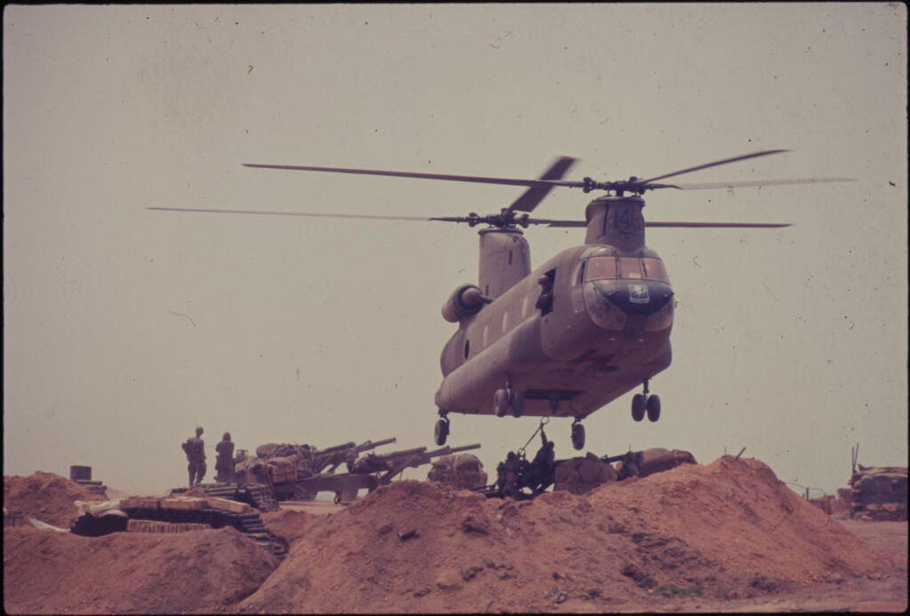 Untitled (Chinook Helicopter Lifting Off With 105Mm Howitzer, Vietnam)