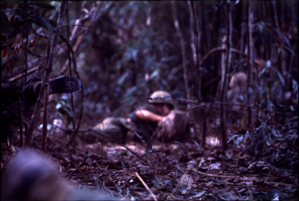 Untitled (Camouflaged Soldiers In Jungle During Fighting In Central Highlands Near Dak To, Vietnam)