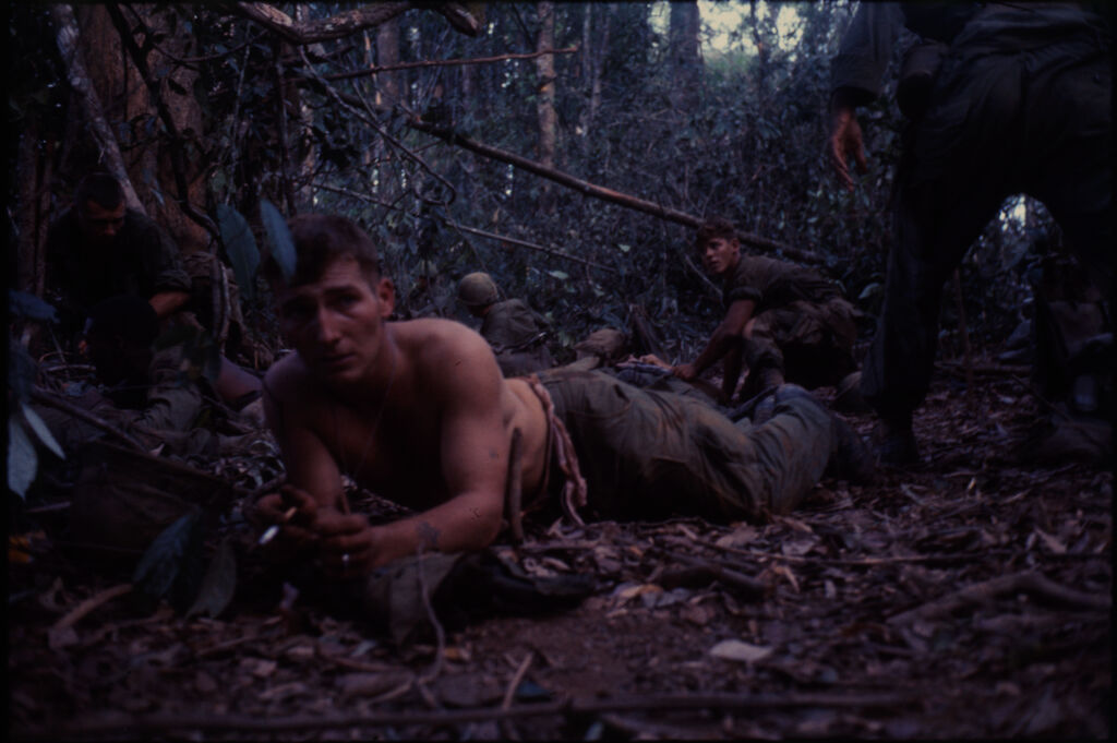 Untitled (Soldiers At Aid Station In Jungle On Hill 882, Central Highlands Near Dak To, Vietnam)
