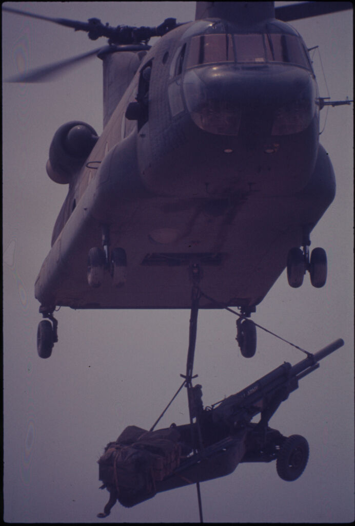 Untitled  (Chinook Helicopter Lifting 105Mm Howitzer, Vietnam)