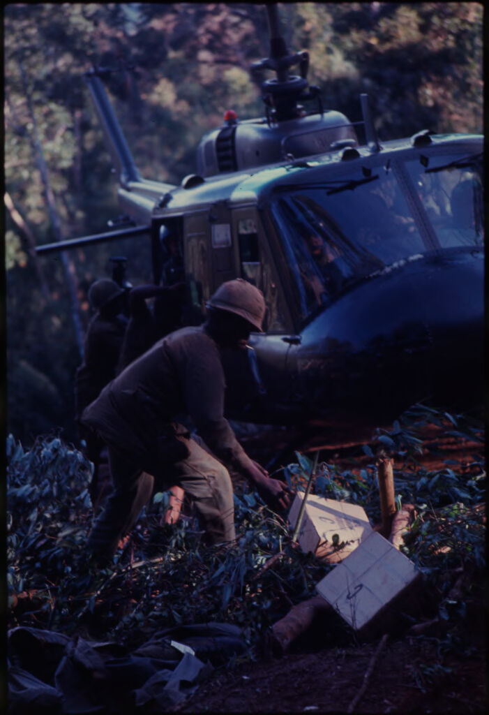 Untitled (Helicopter Delivering Supplies During Fighting In Central Highlands Near Dak To, Vietnam)