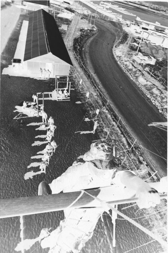 Untitled (Aerial View With Soldiers Rappelling From Tower During Recondo Training, Army Special Forces School, Nha Trang, Vietnam)