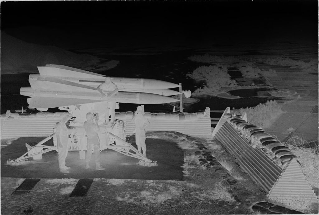 Untitled (Soldiers Gathered Around Hawk Missile Overlooking Nha Trang Harbor, Vietnam)