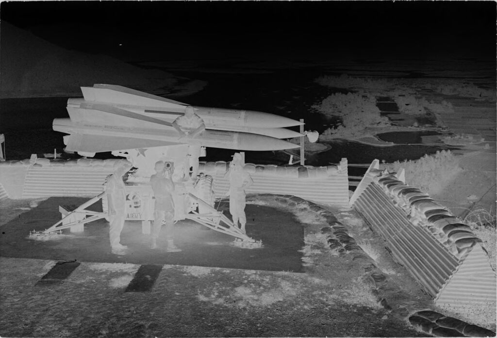 Untitled (Soldiers Gathered Around Hawk Missile Overlooking Nha Trang Harbor, Vietnam)
