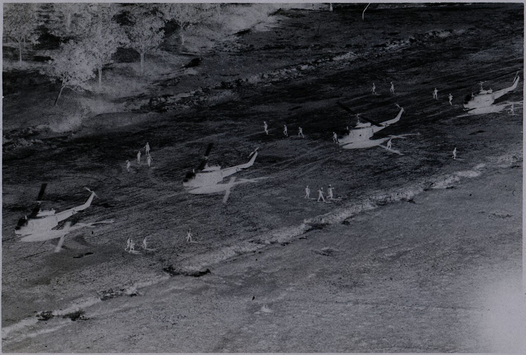 Untitled (Aerial View Of Helicopters Lined Up On Landing Strip, Vietnam)