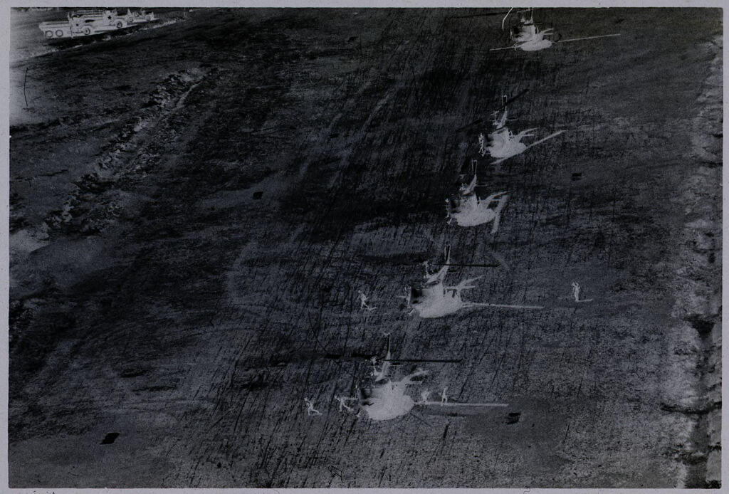 Untitled (Aerial View Of Helicopters Lined Up On Landing Strip, Vietnam)