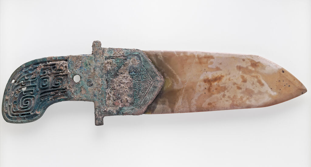 Jade Dagger-Axe In A Bronze Haft With Curved Butt
