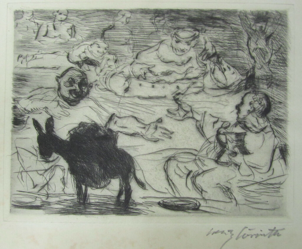 Conversing Figures Gathered Around A Table With A Donkey In The Foreground